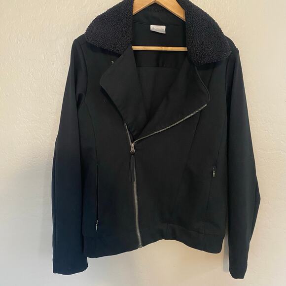 Columbia Moto Style Jacket Womens Size Large Black Sherpa - Picture 1 of 4
